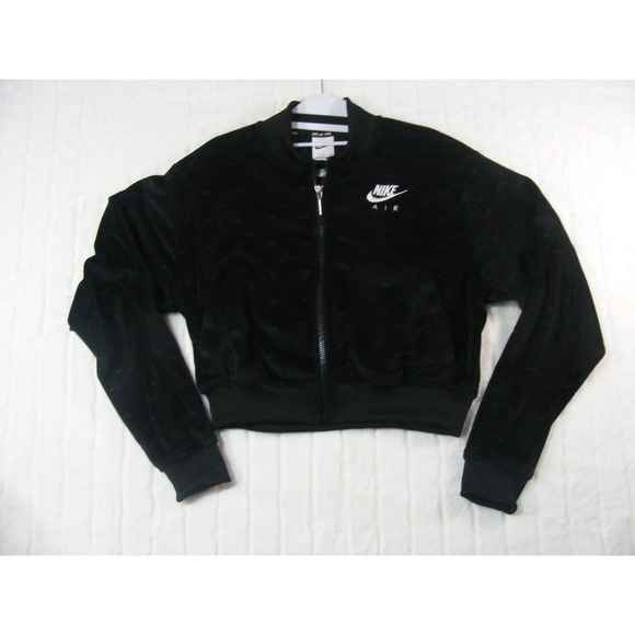 Nike Jackets & Blazers - Nike Air Velour Cropped Bomber Jacket Womens Small Black Excellent Embossed Logo